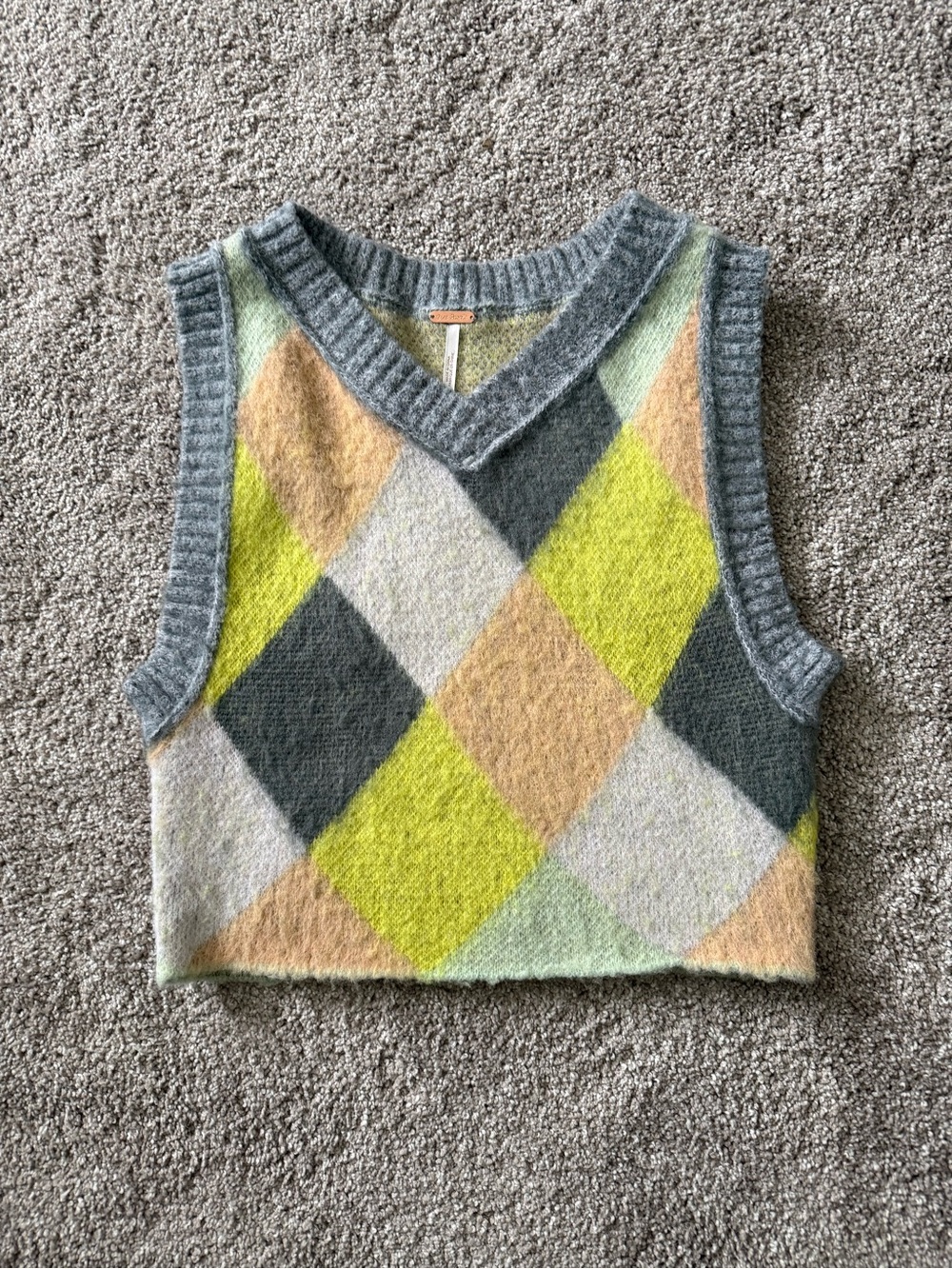 Free People Argyle V-Neck Sweater Vest